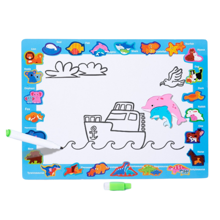 Lean Toys, układanka tablica, 2w1 drewniana edukacyjna pisak dinozaury, 12el