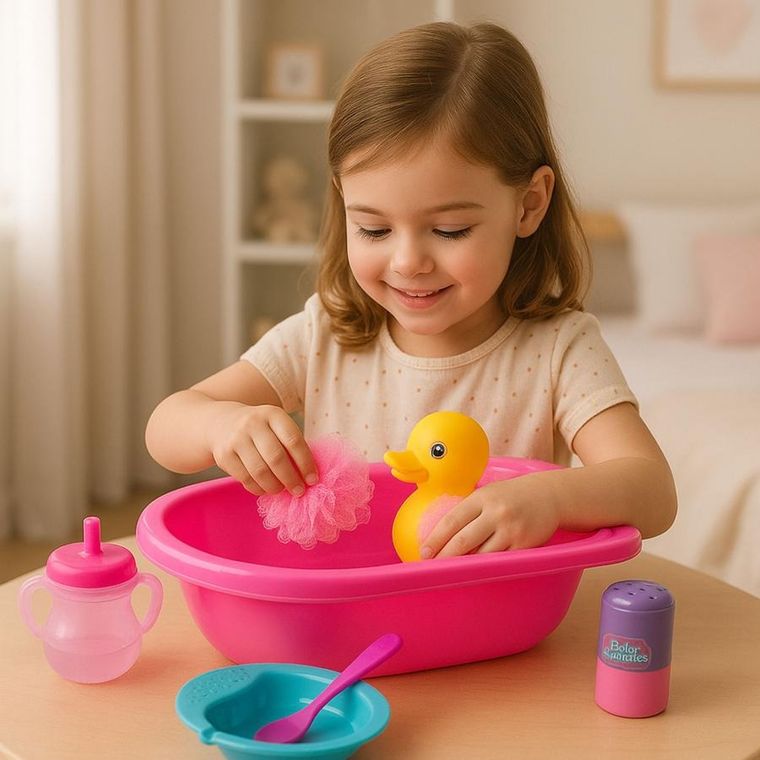 Lean Toys, wanienka akcesoriami do kąpieli dla lalek, różowa