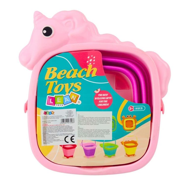 Lean Toys, wiaderko składane, silikonowe, jednorożec, różowe