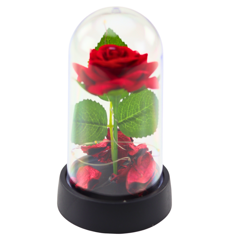 Lean Toys, wieczna róża w kopule, z oświetleniem LED, czerwona, 14-8 cm