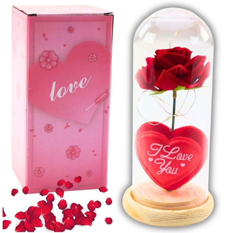 Lean Toys, wieczna róża w szkle, oświetlenie LED, czerwona