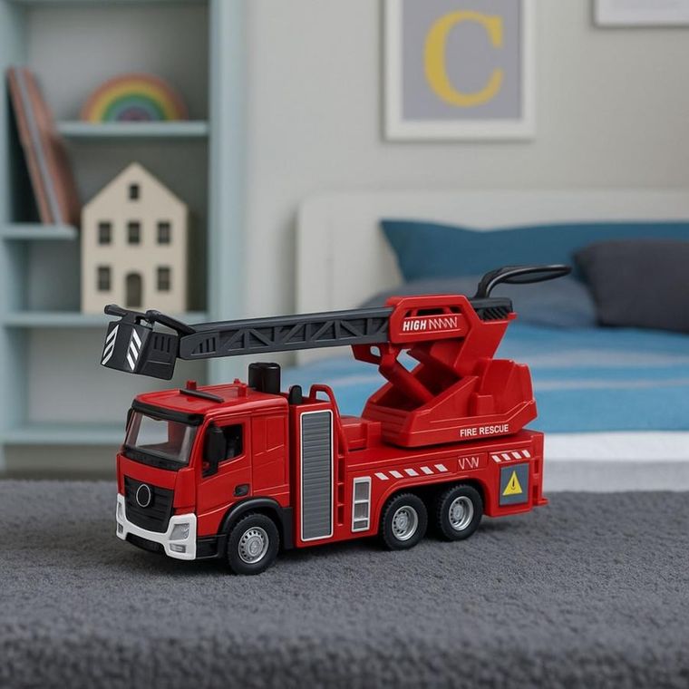 Lean Toys, wóz strażacki z wysięgnikiem, pojazd interaktywny