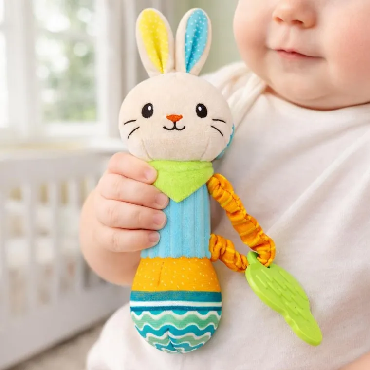 Lean Toys, zajączek, grzechotka pluszowa z gryzakiem