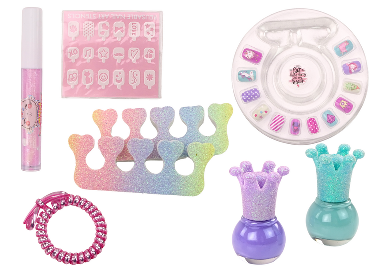 Lean Toys, zestaw do manicure w walizce, fioletowy, 9 elementów