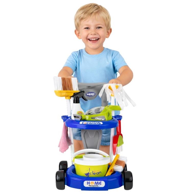 Lean Toys, zestaw do sprzątania na wózku, odkurzacz, 20 elementów