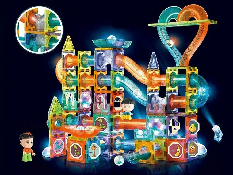 Lean Toys, zjeżdżalnia świecąca, klocki magnetyczne, 202 elementy