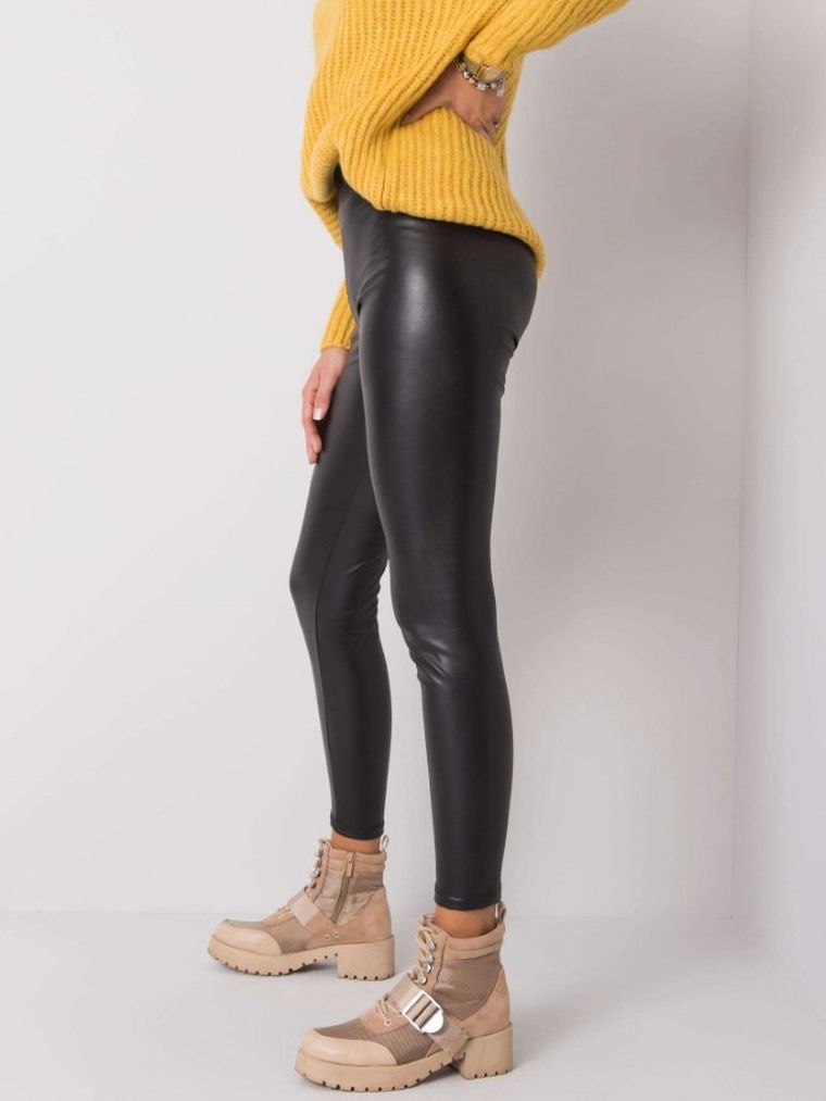 Legginsy damskie, czarne, ekoskóra, Rue Paris