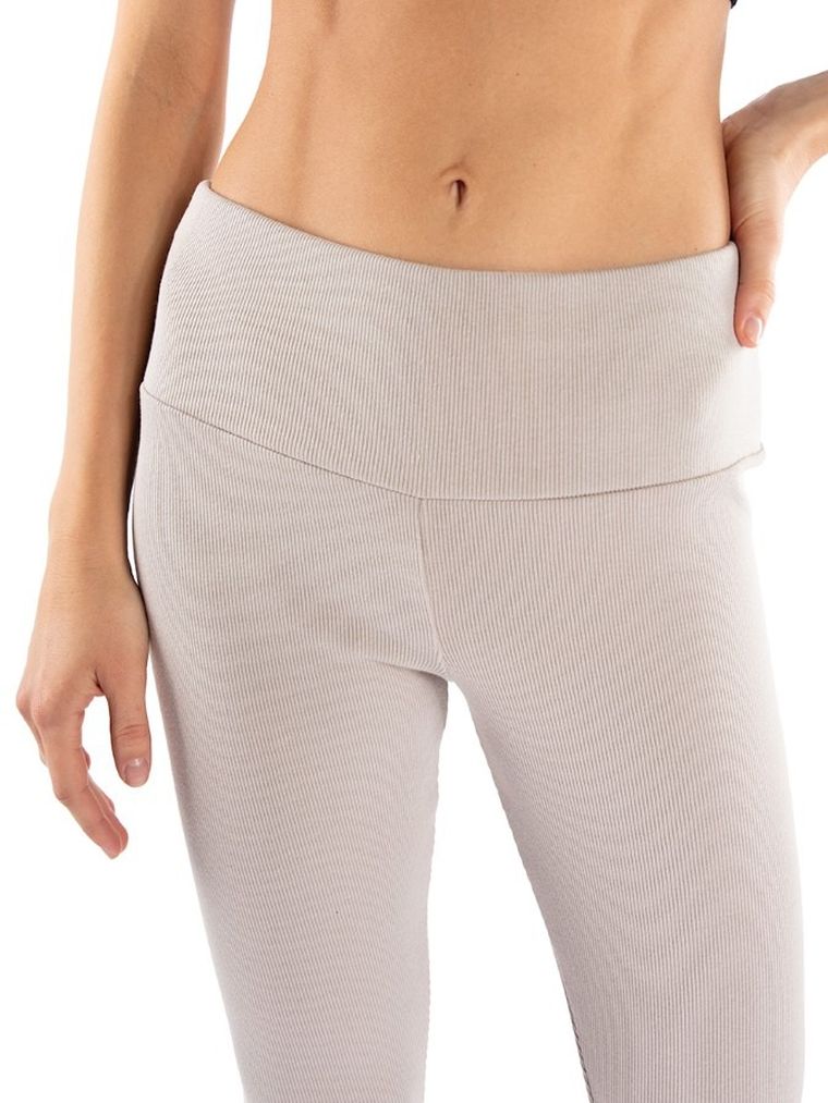 Legginsy damskie, prążkowane, beżowe, Golden Queen