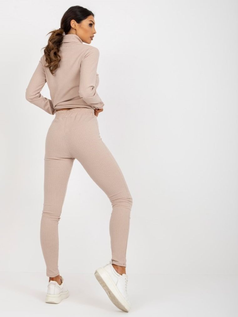 Legginsy damskie, prążkowane, beżowe, Lakerta