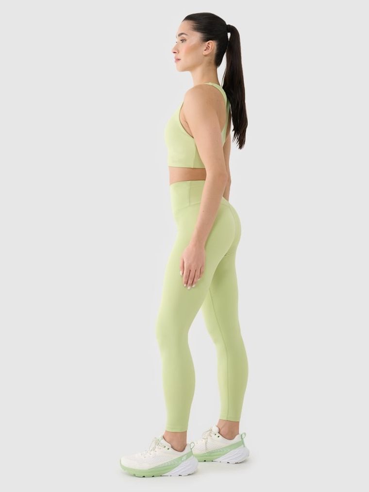 Legginsy damskie z wysokim stanem, limonkowe, 4F