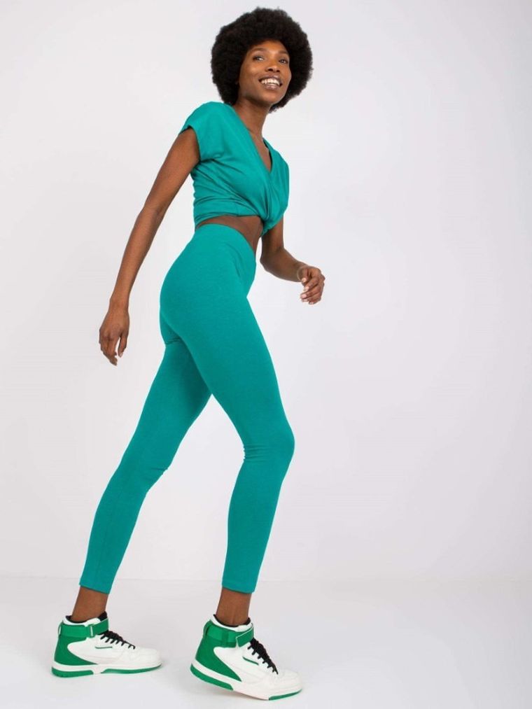 Legginsy damskie, zielone, Basic Feel Good