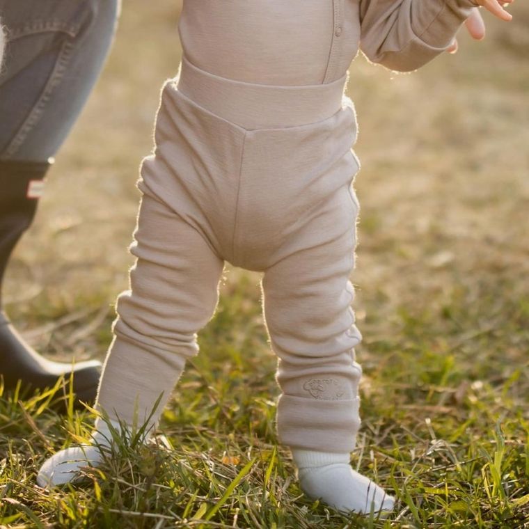 Legginsy dziecięce, wełna merino, beżowe, Eevi