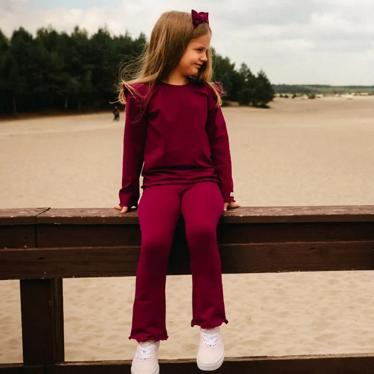 Legginsy dziewczęce, dzwony, bordowe, Eevi