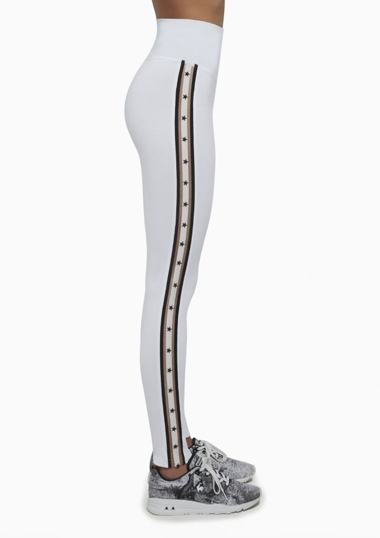 Legginsy sportowe damskie, białe, lampasy, Bas Black