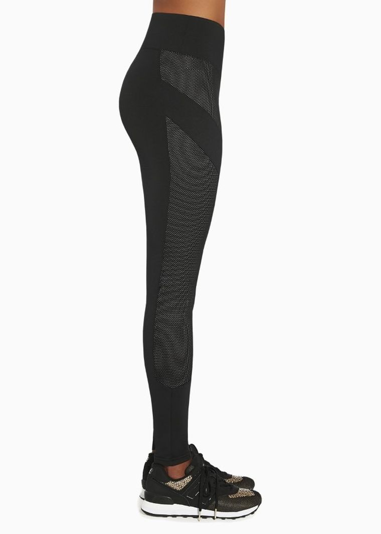 Legginsy sportowe damskie, czarne, wstawki, Bas Black