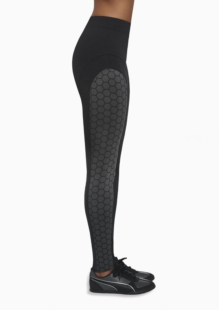 Legginsy sportowe damskie, czarne, wzorzyste wstawki, Bas Black