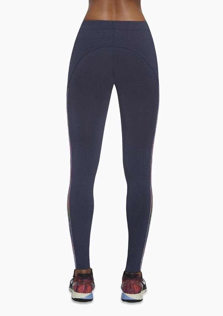 Legginsy sportowe damskie, granatowe, kolorowe wstawki, Bas Black