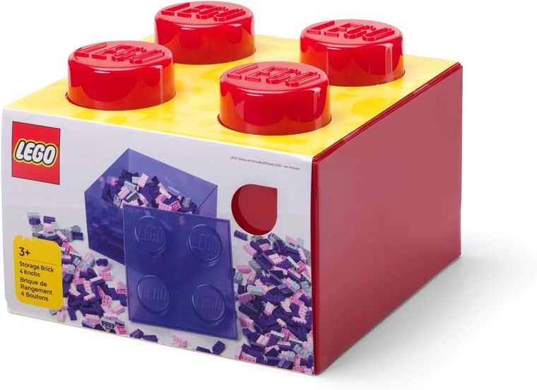 LEGO, Brick 4, pojemnik klocek, transparentny czerwony
