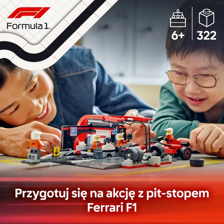 LEGO City, F1 Pit stop i mechanicy z bolidem Ferrari, 60443