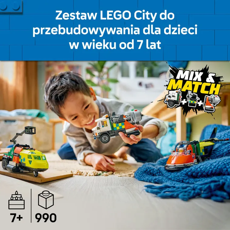 LEGO City, Zestaw z samolotem, ciężarówką serwisową i poduszkowcem, 60505