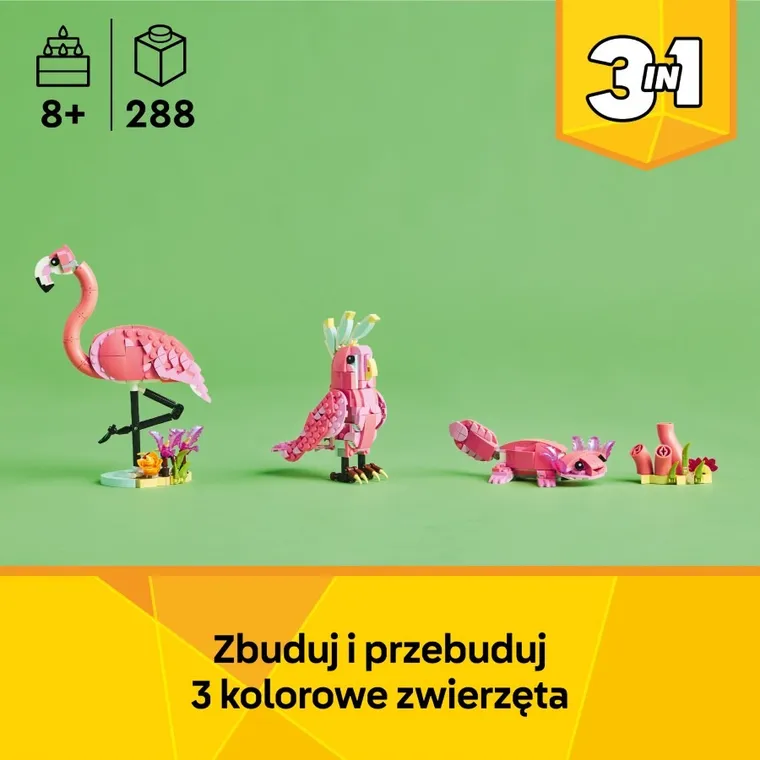 LEGO Creator 3 w 1, Dzikie zwierzęta: różowy flaming, 31170