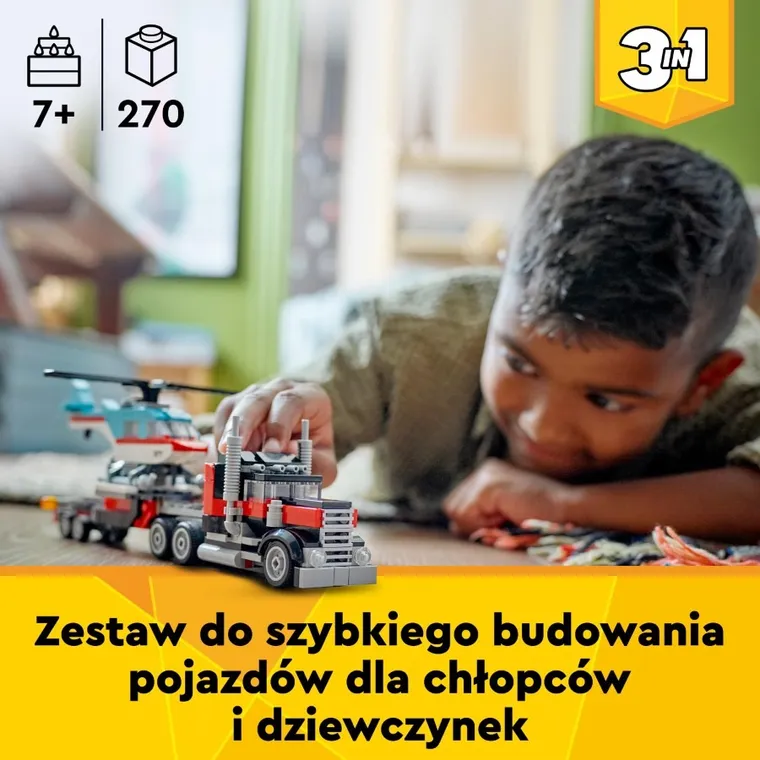 LEGO Creator, Ciężarówka z platformą i helikopterem, 31146
