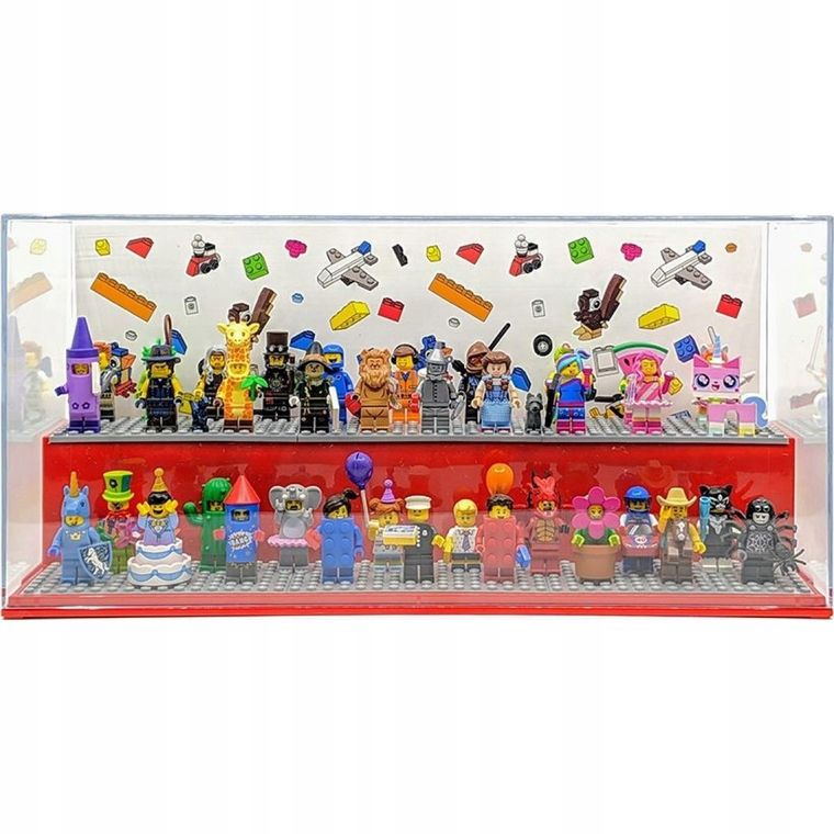 LEGO, duża gablota na klocki i minifigurki, czerwona