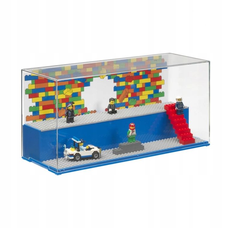 LEGO, duża gablota na klocki i minifigurki, niebieska