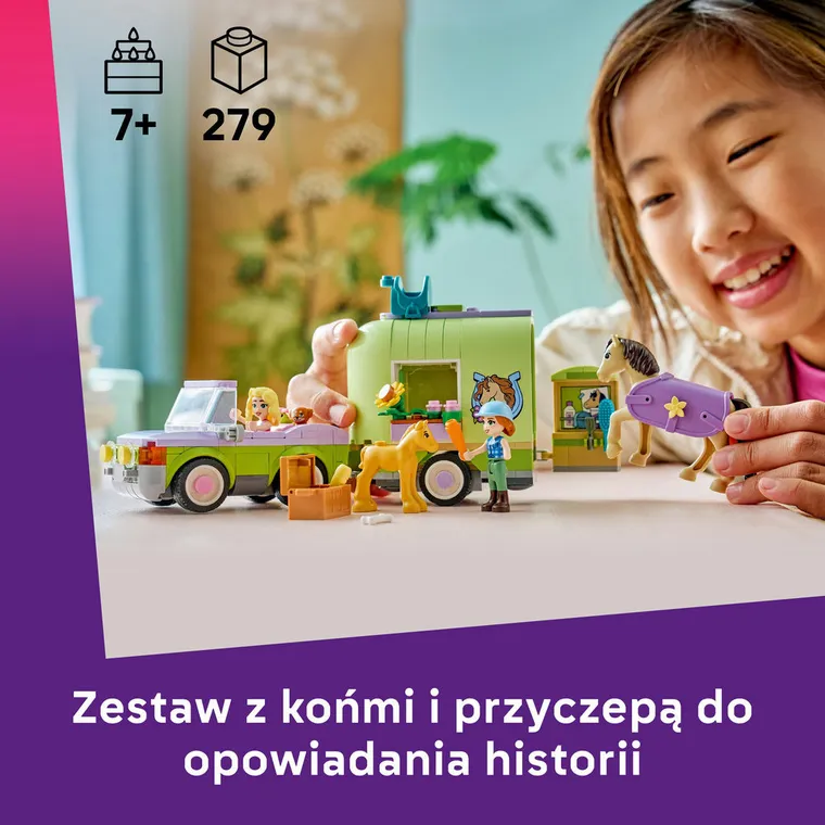 LEGO Friends, Przyczepa z koniem i źrebaczkiem, 42695