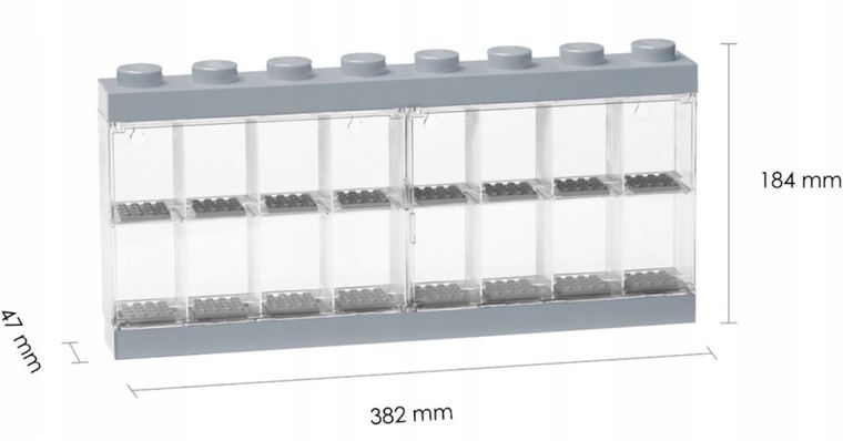 LEGO, witrynka na 16 minifigurek, szara