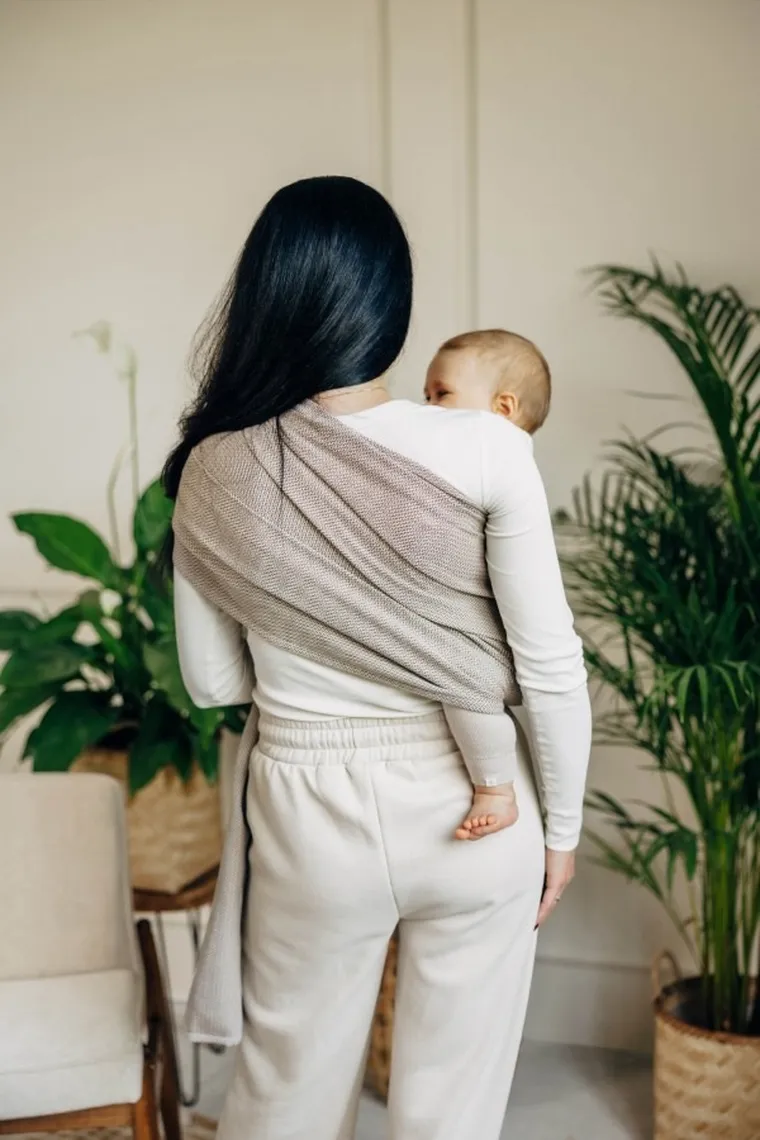 LennyLamb, chusta kółkowa do noszenia dzieci, bawełniana, splot jodełkowy, Almond