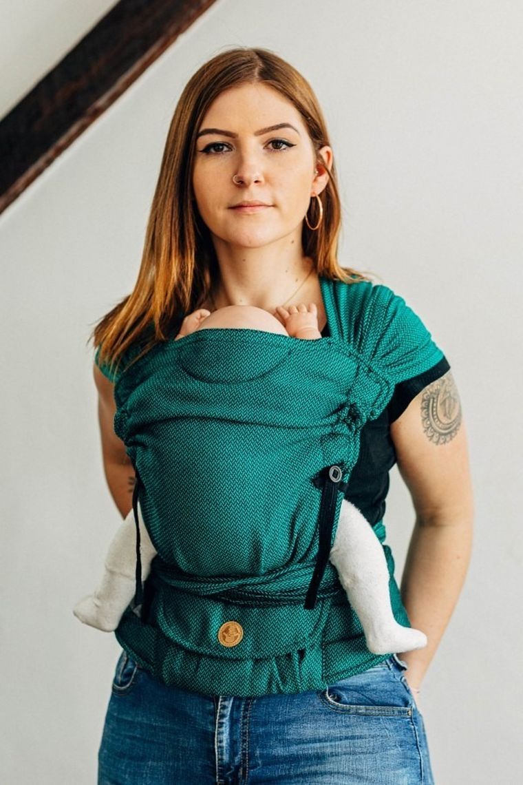 LennyLamb, LennyHybrid Half Buckle, nosidełko, splot jodełkowy, szmaragd
