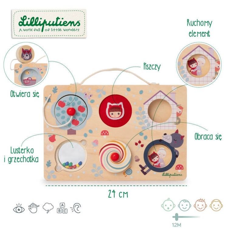 Lilliputiens, Czerwony kapturek, drewniana tablica manipulacyjna, 12m+