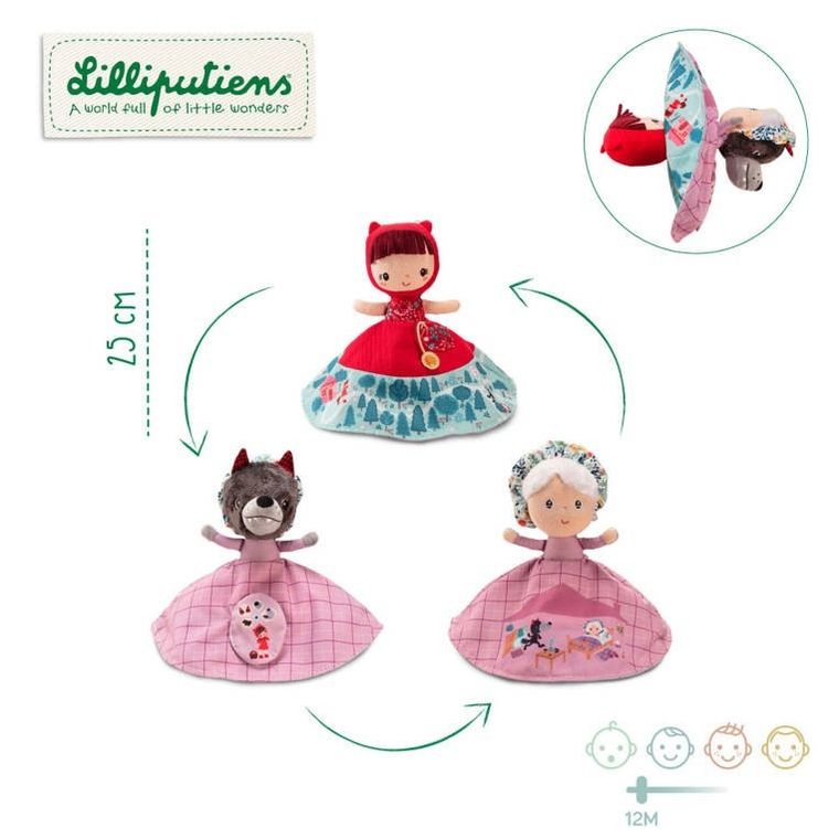 Lilliputiens, Czerwony kapturek, pacynka 3w1, 12m+