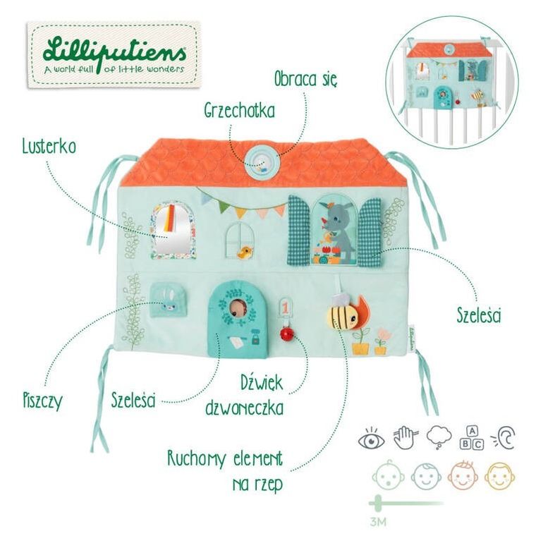 Lilliputiens, Domek Sarenki Stelli i Smoka Joe, miękka tablica aktywizująca do zabawy, 3m+