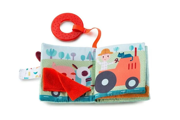 Lilliputiens, Farma, mini-książeczka wielofunkcyjna z szeleszczącą folią i gryzakiem, 6m+