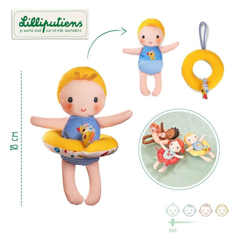 Lilliputiens, Gaspard, laleczka do kąpieli, 6m+