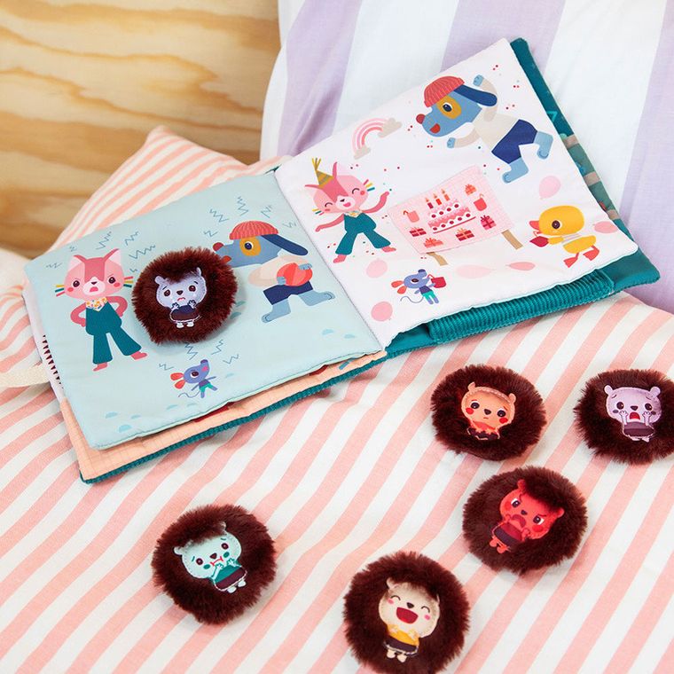 Lilliputiens, Jeżyk Leon, Emocje, książeczka aktywizująca z mini pacynkami, 18m+