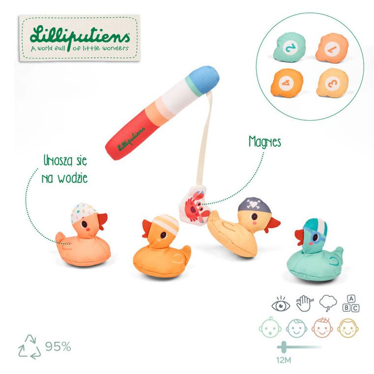 Lilliputiens, Kaczorek Gaspard, zabawka do kąpieli, zestaw do wędkowania, 12m+