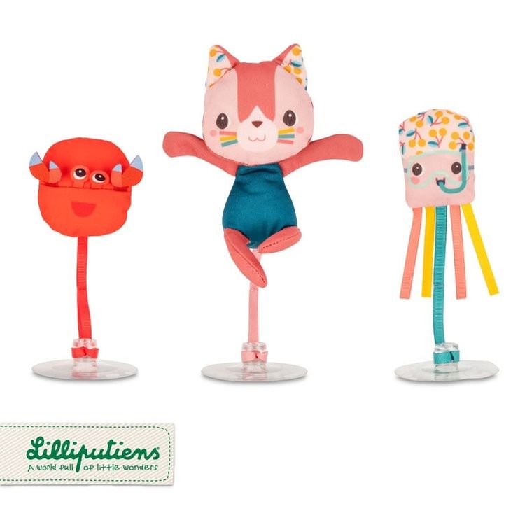 Lilliputiens, Kotka Jeanne, zestaw 3 zabawek do kąpieli z przyssawkami, 3m+