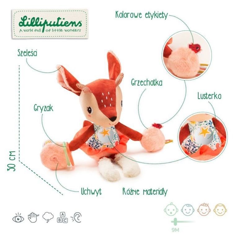 Lilliputiens, maskotka aktywizująca, wielofunkcyjna, Sarenka Stella, 9 m+