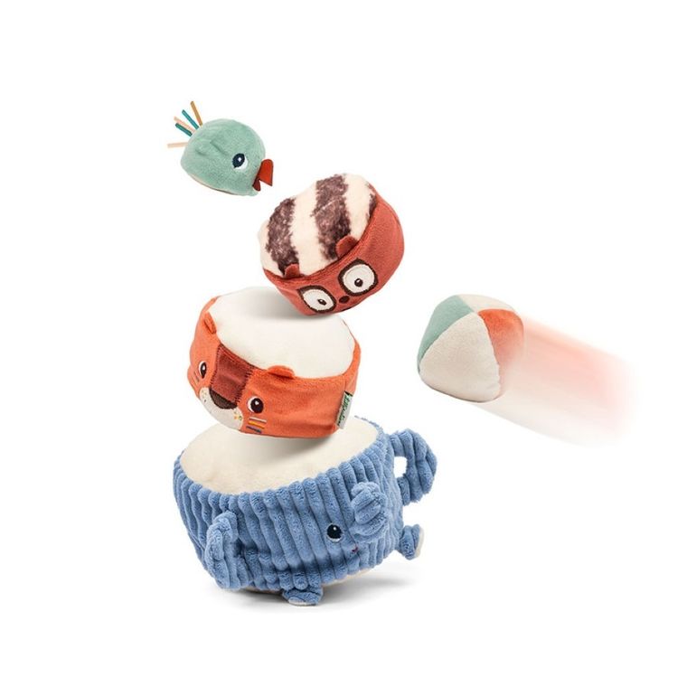 Lilliputiens, piramida sensoryczna z grzechotkami, miękka, zwierzątka, 12m+