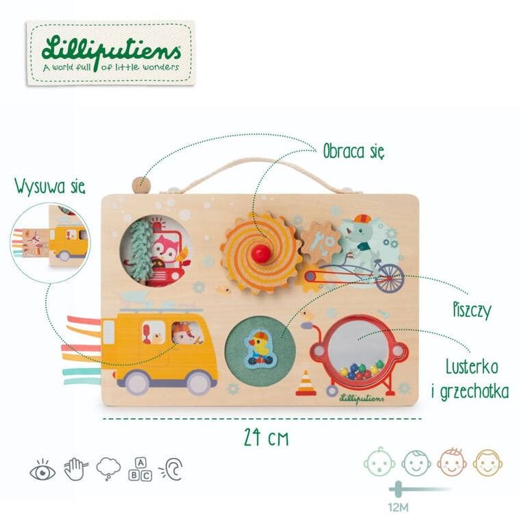 Lilliputiens, Pojazdy, drewniana tablica manipulacyjna, 12m+