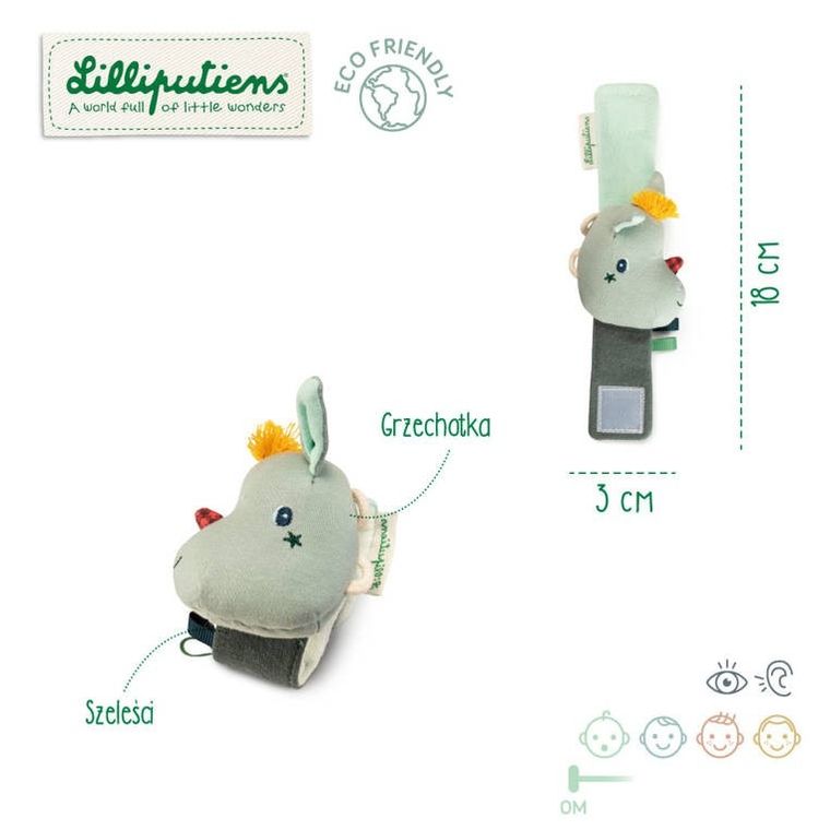 Lilliputiens, Smok Joe, grzechotka na rękę z szeleszczącą folią, 0 m+