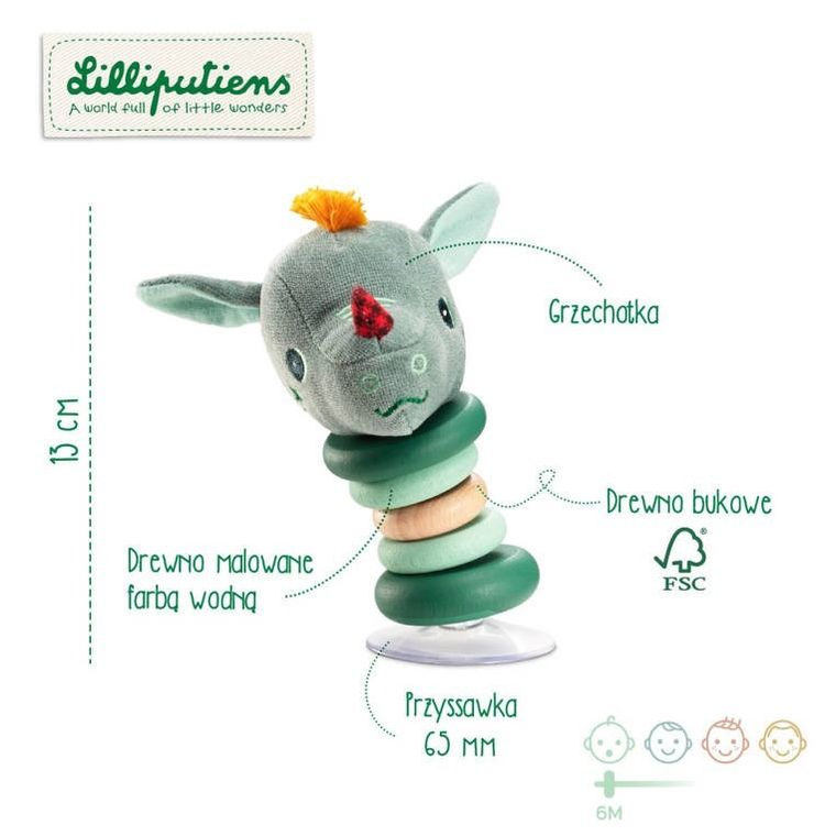 Lilliputiens, Smok Joe, grzechotka z przyssawką, 6m+