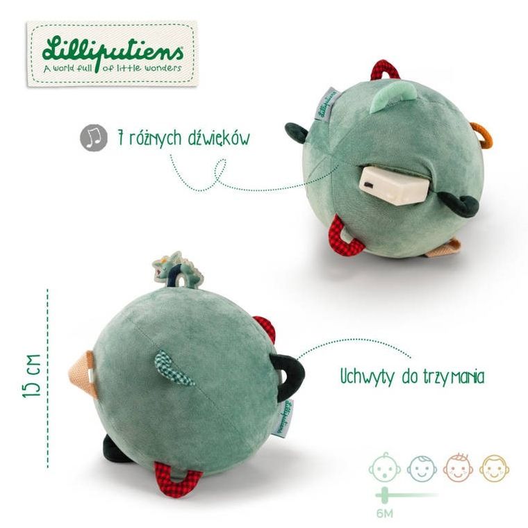 Lilliputiens, Smok Joe, piłeczka sensoryczna z dźwiękiem, 6m+