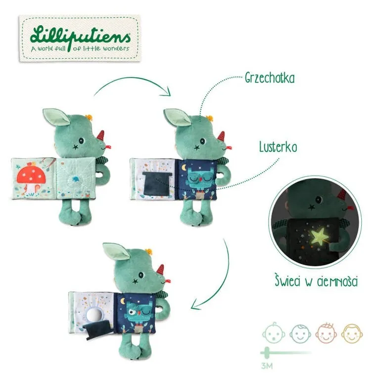 Lilliputiens, Smok Joe, przytulanka z książeczką, 3m+