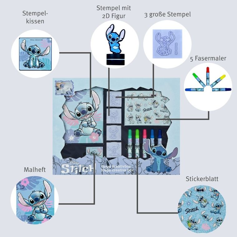 Lilo i Stitch, zestaw kreatywny z pieczątkami, 24 elementy