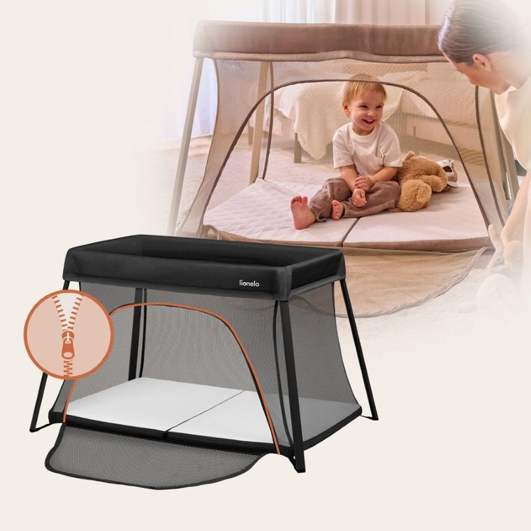 Lionelo, Alice, łóżeczko turystyczne, 3w1, Black