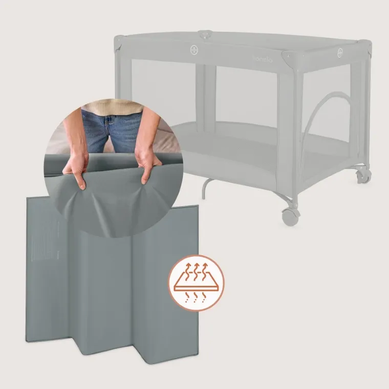 Lionelo, Amelie, kompaktowe łóżeczko turystyczne, grey concrete